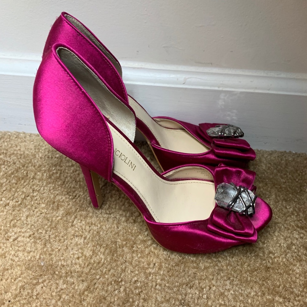 Pre-owned Enzo Angiolini Peep Toe Magenta Pumps